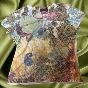Y2K 2000s Printed Women’s T Shirt Paisley Studded Appropriate Behavior XL 16-18